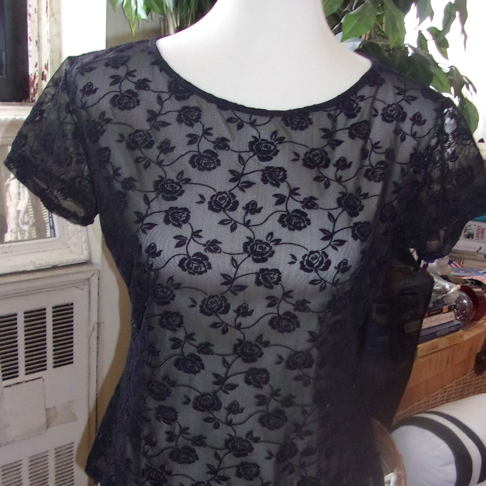 4 FOR $40~G Wheels Sheer Black Lace Velour Floral
